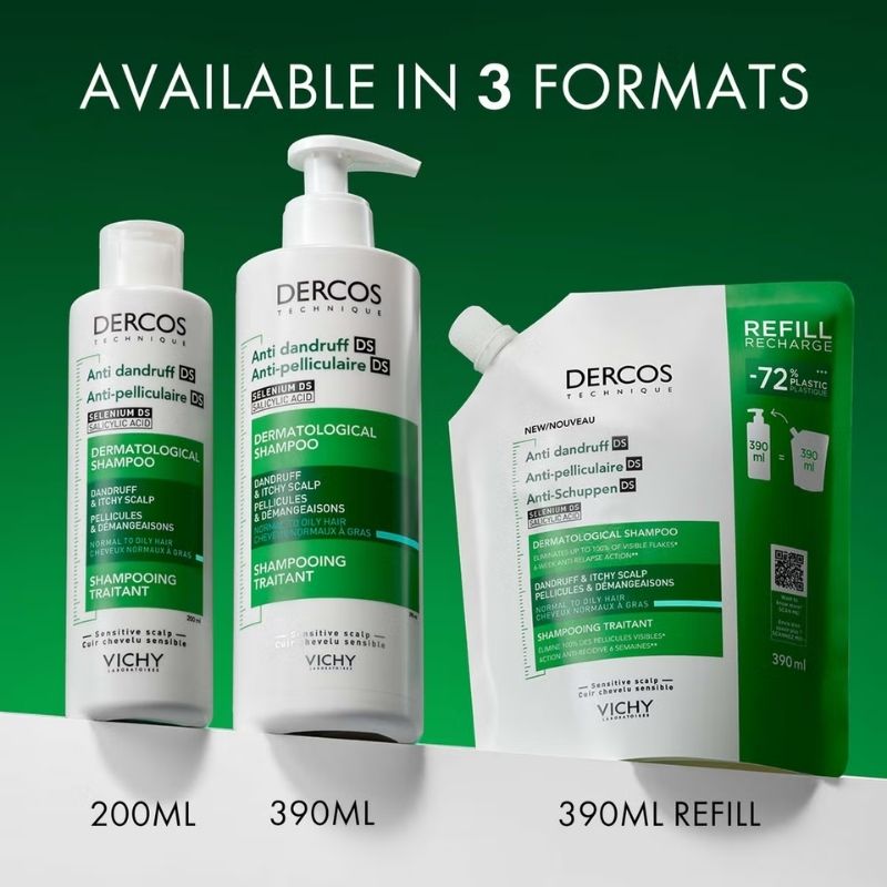 Vichy Dercos Anti-Dandruff Dermatological Shampoo for Normal to Oily Hair 390ml Refill