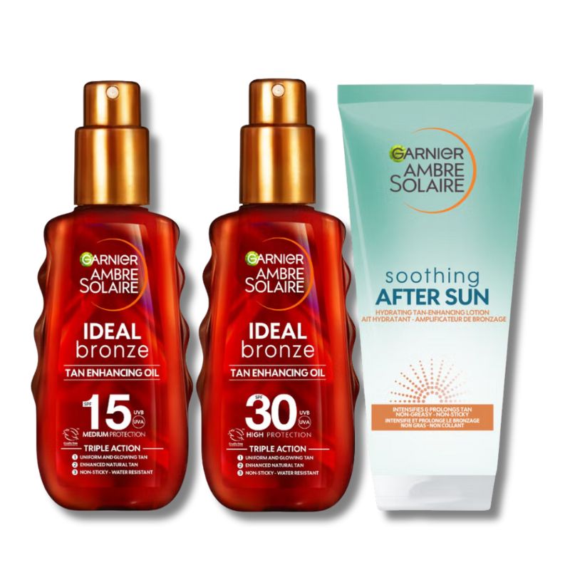 Garnier Ambre Solaire Ideal Bronze Protective Oil SPF15 & SPF30 with After Sun Tan Maintainer