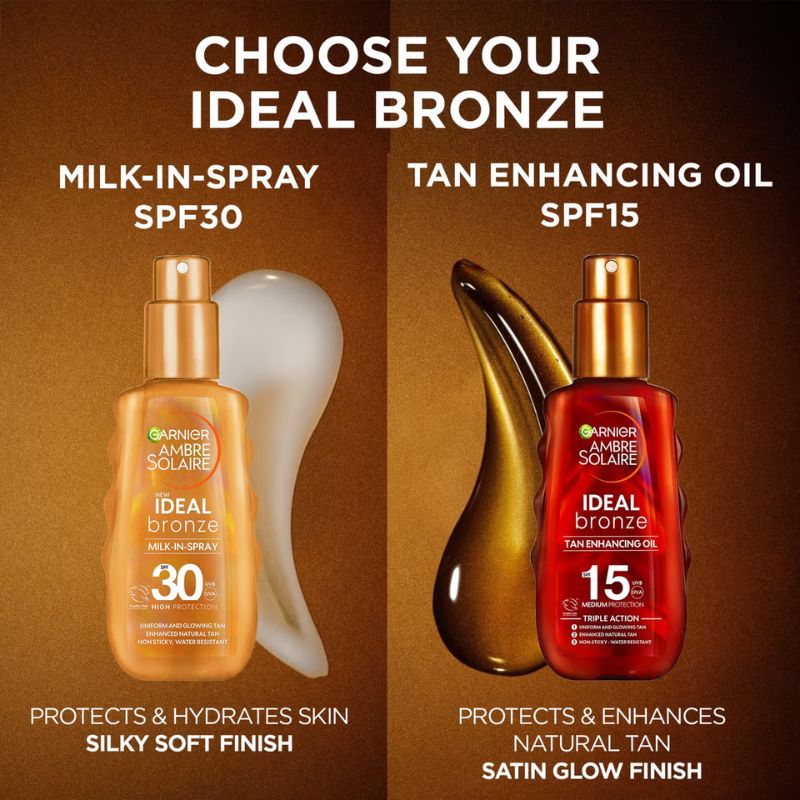 Garnier Ambre Solaire Ideal Bronze Protective Oil SPF15 & SPF30 with After Sun Tan Maintainer