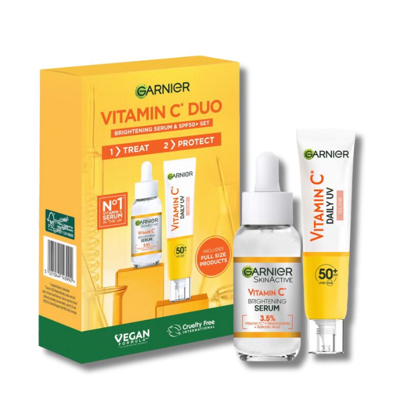 Garnier Vitamin C Brightening Serum & Glow UV Fluid SPF 50+ Face Duo Set