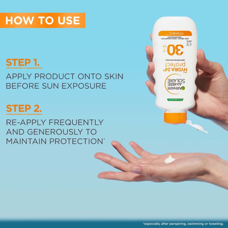 Garnier Ambre Solaire SPF 30 Hydra 24 Hour Protect Hydrating Sun Cream Lotion With Vitamin C, 175ml
