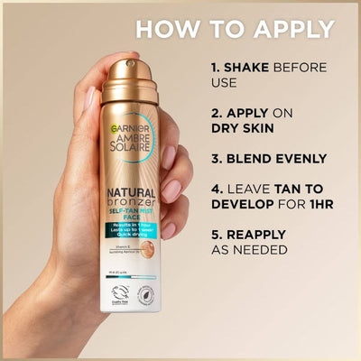 Ambre Solaire Natural Bronzer Quick Drying Dark Self Tan Face Mist 75ml