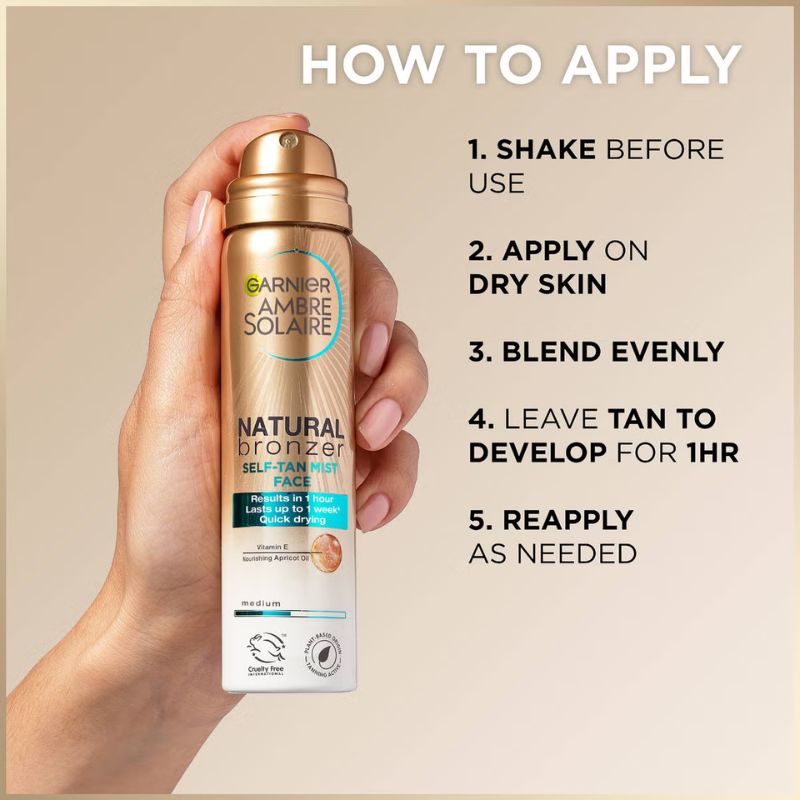 Ambre Solaire Natural Bronzer Quick Drying Dark Self Tan Face Mist 75ml