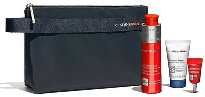 Clarins Men Gift Set 50ml Energizing Gel + 3ml Energizing Eye Gel + 30ml Active Face Wash + Bag